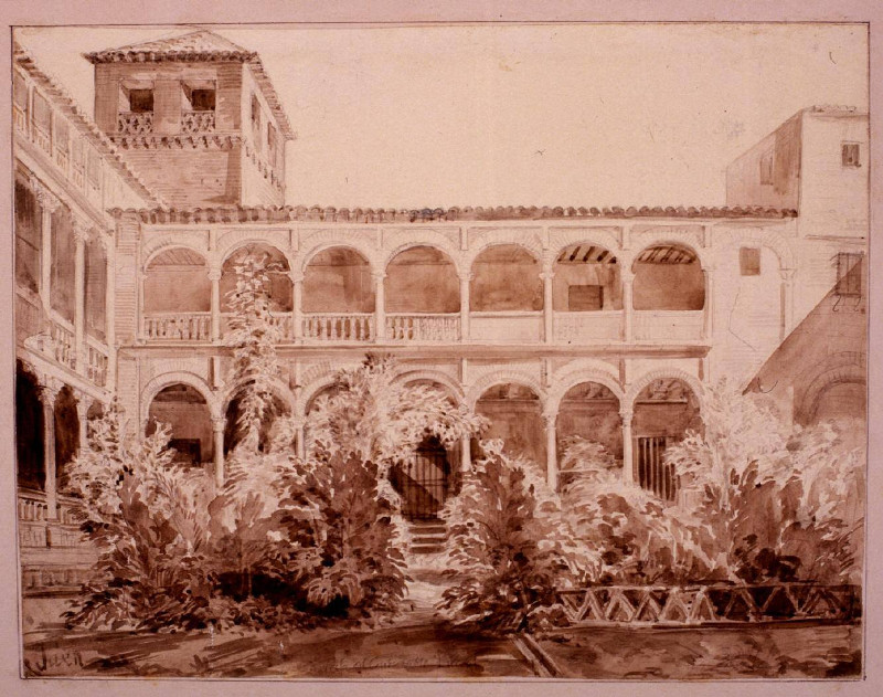 Palacio del Condestable Iranzo - Palacio del Condestable Iranzo. Dibujo del Palacio del Condestable Iranzo. Autor Valentín Carderera y Solano. (1796-1880). Lápiz y Agua Sepia. ca 1820. En los fondos del Museo de la Fundación Lázaro Galdiano