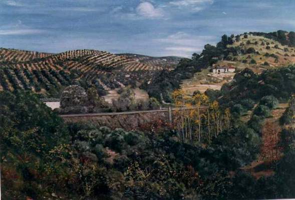 Puente de La Lanzada - Puente de La Lanzada. Cuadro de Pedro Merino Megías