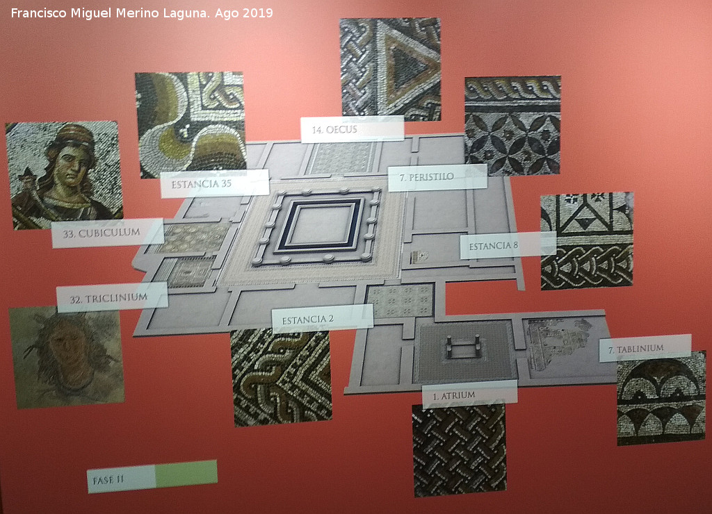 Villa Romana de Bruñel - Villa Romana de Bruñel. Mosaicos en las estancias de la Villa en la fase II. CIPAQ