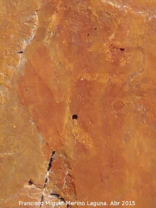 Pinturas rupestres del Abrigo de la Cueva del Santo Grupo II - Pinturas rupestres del Abrigo de la Cueva del Santo Grupo II. W en rojo y sobre ésta como un antropomorfo en blanco