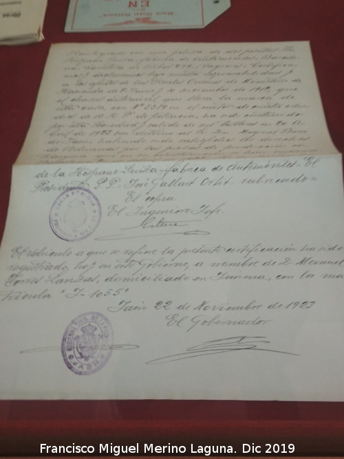 Archivo Hist�rico Provincial - Archivo Hist�rico Provincial. Expediente de matriculaci�n del Hispano Suiza J-1055 en Jimena 1923