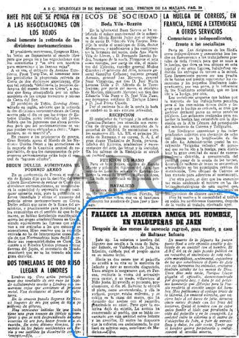 Casa del Sastre de los Jilgueros - Casa del Sastre de los Jilgueros. ABC 30 de diciembre de  1953
