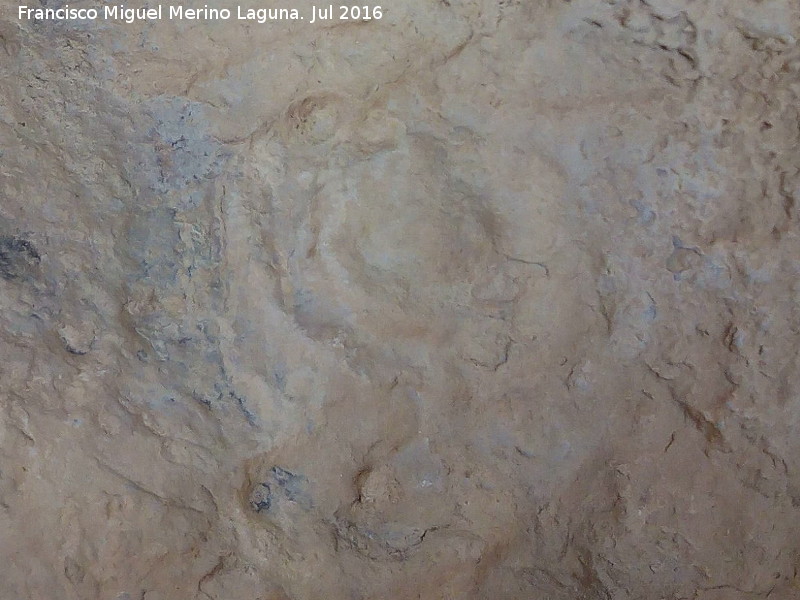 Pinturas y petroglifos rupestres de la Cueva del Encajero - Pinturas y petroglifos rupestres de la Cueva del Encajero. Petroglifo de círculos concentricos
