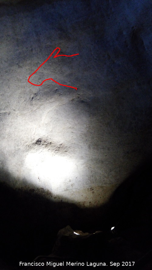 Petroglifos rupestres de la Cueva de los Murcilagos - Petroglifos rupestres de la Cueva de los Murcilagos. Cabeza de zooformo