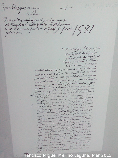Historia de Villanueva de la Reina - Historia de Villanueva de la Reina. Despacho del Rey Felipe II, en relación a la demanda de Villanueva contra Andújar. Lisboa 27 de mayo de 1581. Archivo General de Simancas