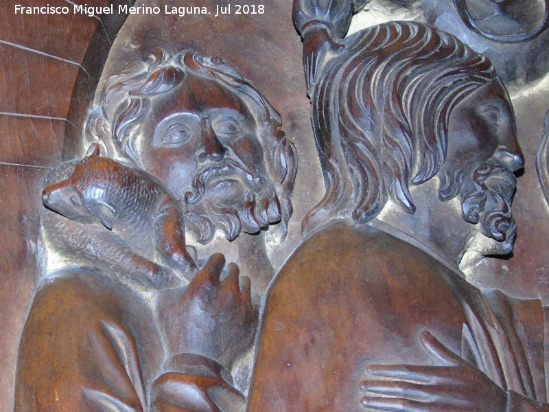 Catedral de Jaén. Coro. El abrazo en la Puerta Dorada - Catedral de Jaén. Coro. El abrazo en la Puerta Dorada. Detalle