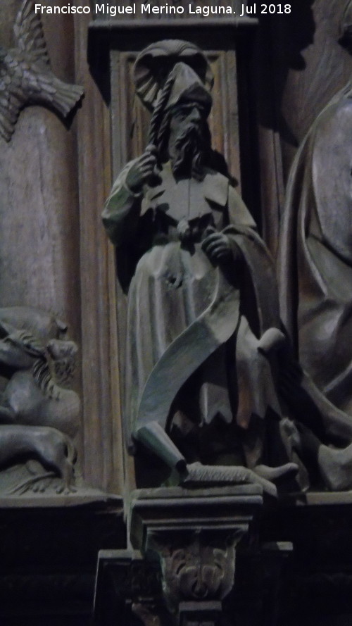 Catedral de Jaén. Coro. Creación de los animales terrestres - Catedral de Jaén. Coro. Creación de los animales terrestres. Figura de la derecha