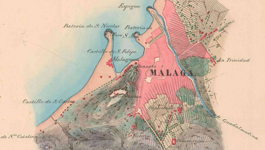Historia de Málaga - Historia de Málaga. Mapa topográfico del Ejército 1848