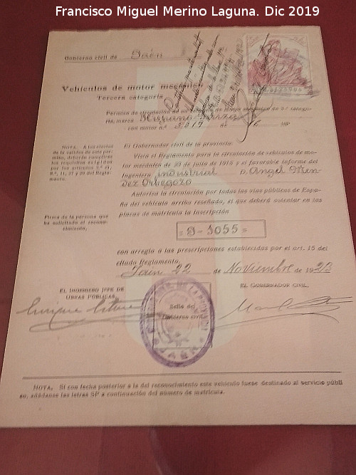 1923 - 1923. Expediente de matriculaci�n del Hispano Suiza J-1055 en Jimena 1923. Archivo Hist�rico Provincial