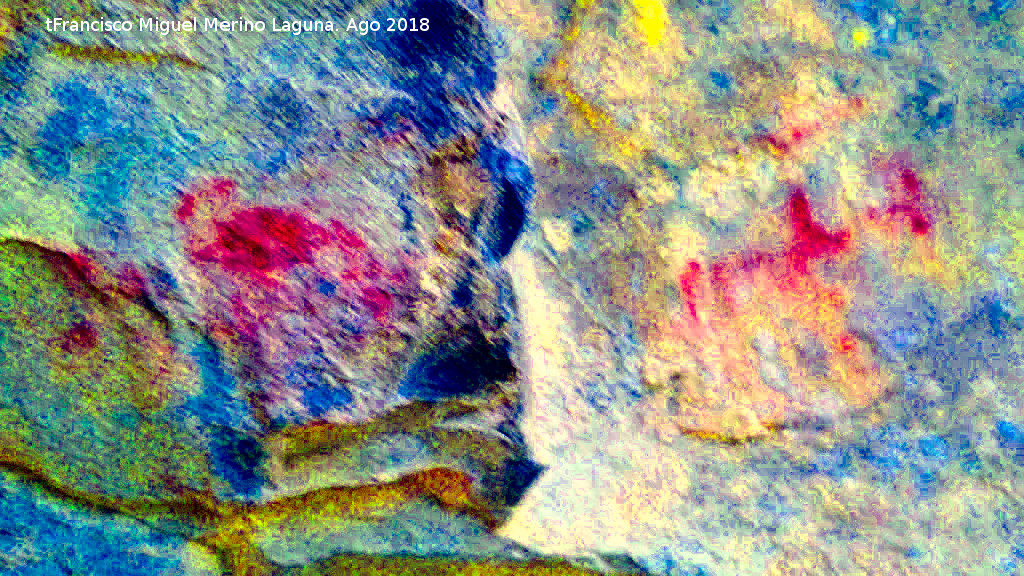 Pinturas rupestres y grabados de la Cueva de Mingo López - Pinturas rupestres y grabados de la Cueva de Mingo López. Tratada con Dstretch