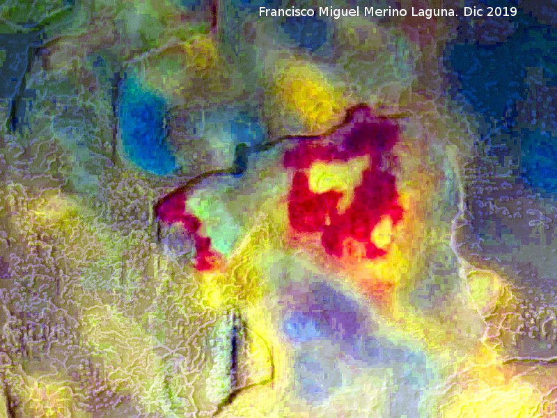 Pinturas rupestres del Abrigo del Almendro II - Pinturas rupestres del Abrigo del Almendro II. Tratada con Dstretch