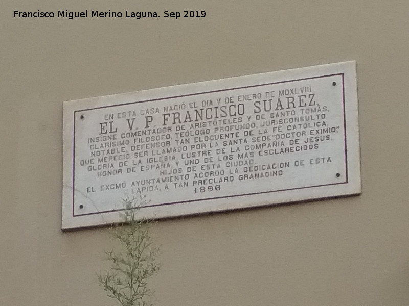Casa del Padre Suárez - Casa del Padre Suárez. Placa