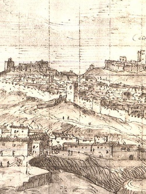Puerta de Diablos y Tiradores - Puerta de Diablos y Tiradores. Dibujo de Anton Van den Wyngaerde. Año 1563.