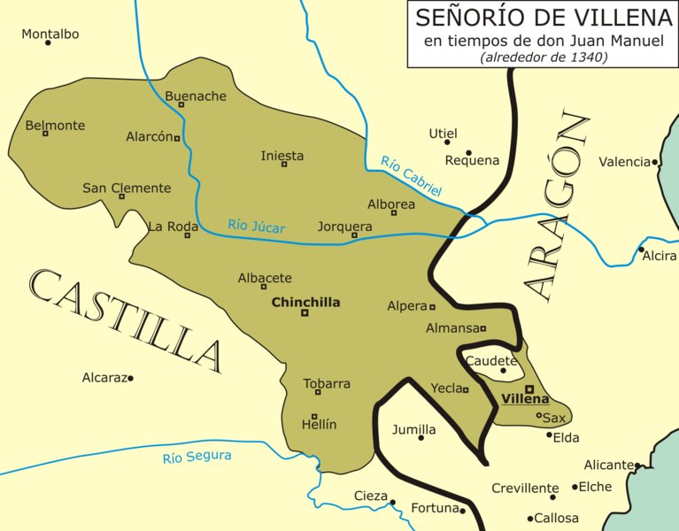 Historia de Villena - Historia de Villena. Extensión del Señorío de Villena en tiempos de don Juan Manuel, alrededor de 1340