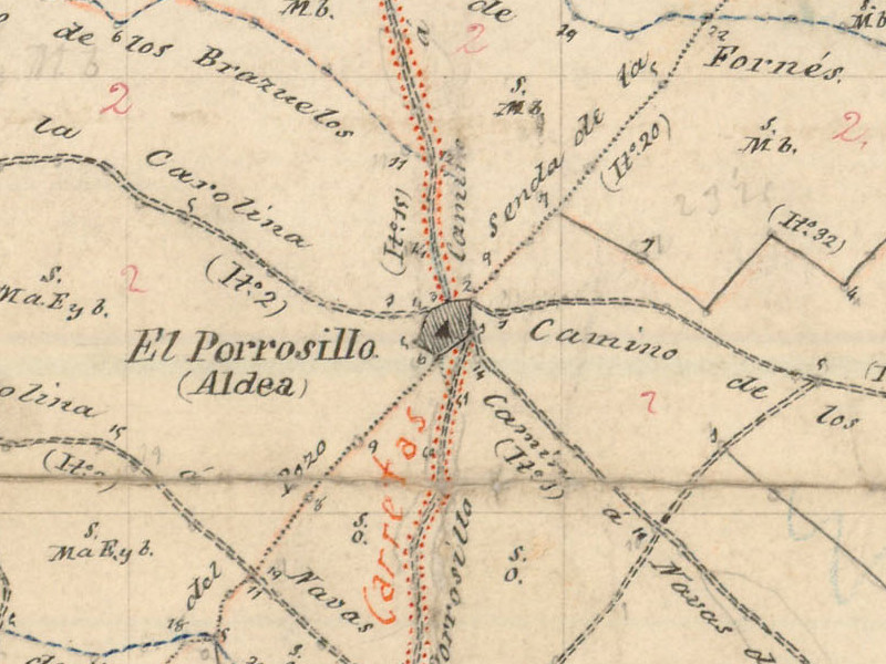 Aldea El Porrosillo - Aldea El Porrosillo. Mapa de 1879