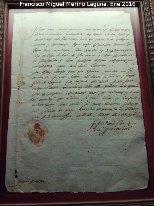 San Juan de la Cruz - San Juan de la Cruz. Carta de Poder a San Juan de la Cruz siendo Provincial de Andalucía 1587. Museo de San Juan de la Cruz - Úbeda