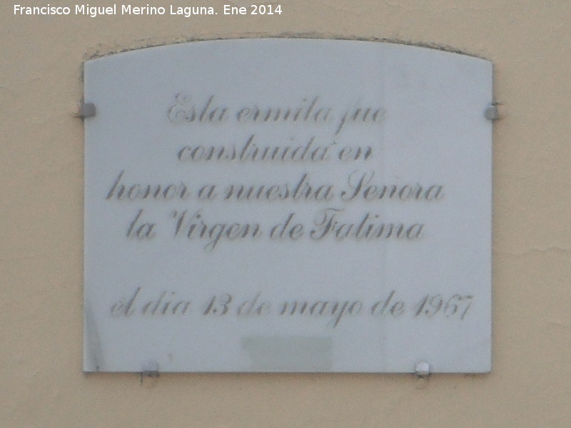 Ermita de la Virgen de Fátima - Ermita de la Virgen de Fátima. Placa
