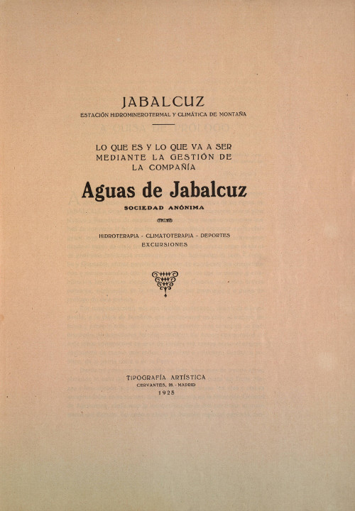 Balneario de Jabalcuz - Balneario de Jabalcuz. Aguas de Jabalcuz 1925