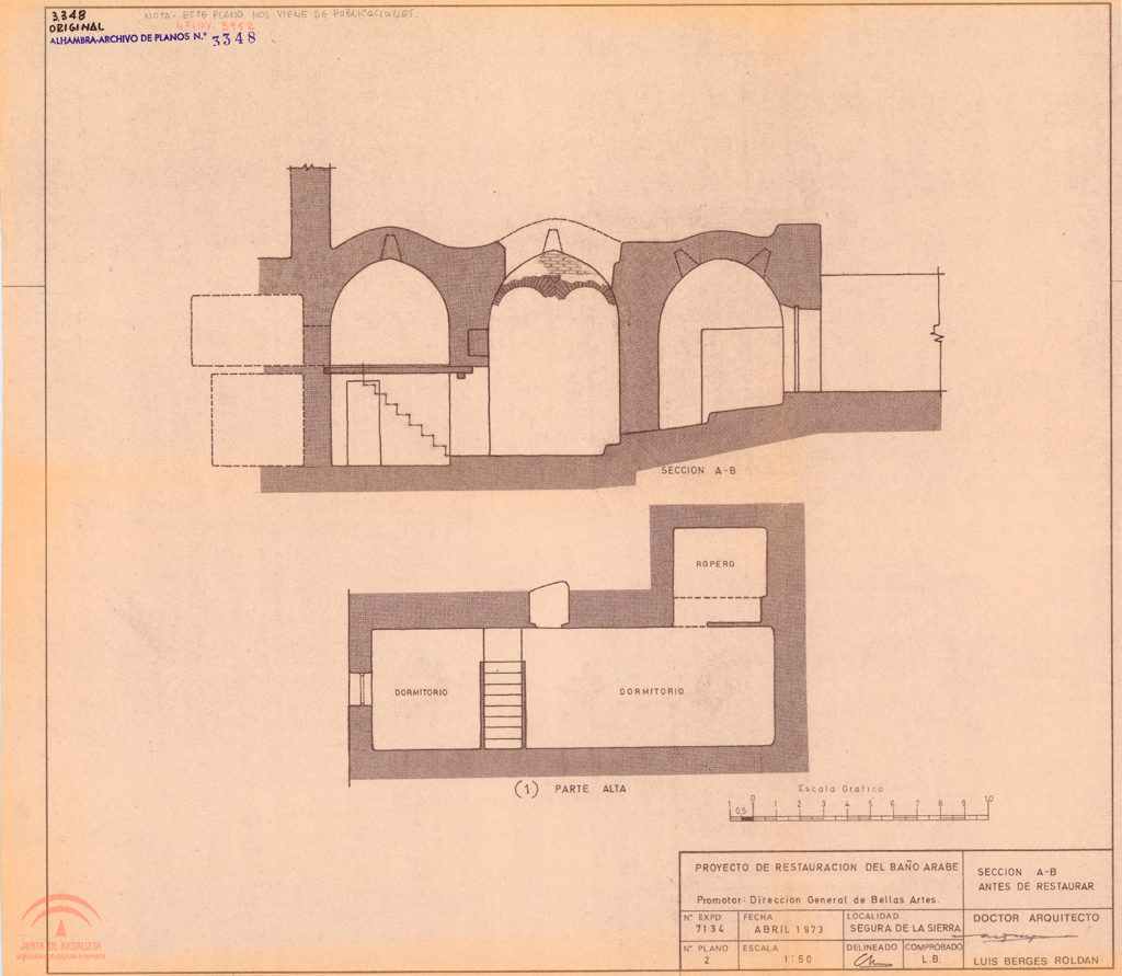 Baños Árabes - Baños Árabes. Planos de Luis Berges Roldán procedentes de la Biblioteca de la Alhambra