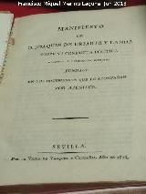 Historia de Jaén. Siglo XIX. Manifiesto de Manuel Uriarte de Landa. Prefecto de Jaén. 1811. Exposición Palacio Villardompardo - Jaén