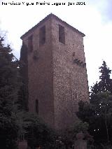 Castillo de La Moraleja. Torre del Homenaje con su acceso elevado y su matacán cubierto protegiendo la entrada