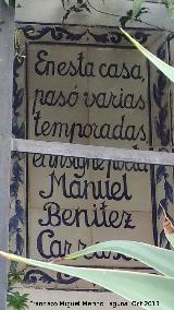 Casa de Manuel Benítez Carrasco. Placa