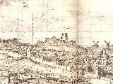 Castillo de Chinchilla de Montearagón. Dibujo de Anton Van den Wyngaerde. Año 1563.
