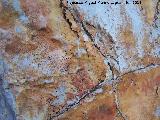 Pinturas rupestres de la Peña del Gorrión VII. Manchas entre el zooformo primero y las manchas superiores