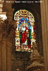 Catedral de Jaén. Fachada Interior. Vidriera central. Salvator Mundi